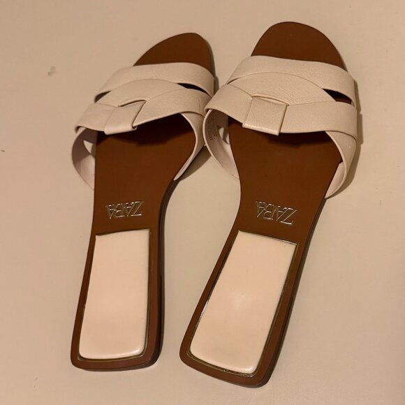 Zara Flat Crossed Leather Sandals - Picture 2 of 8